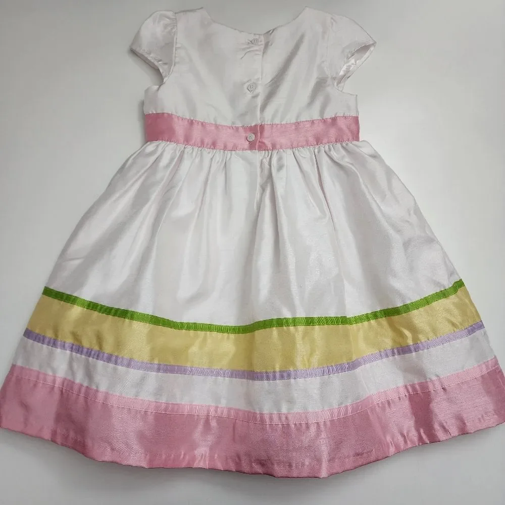 Girls Gymboree White & Pink Pastel Colors Striped Elegant Bow Dress Size 5t